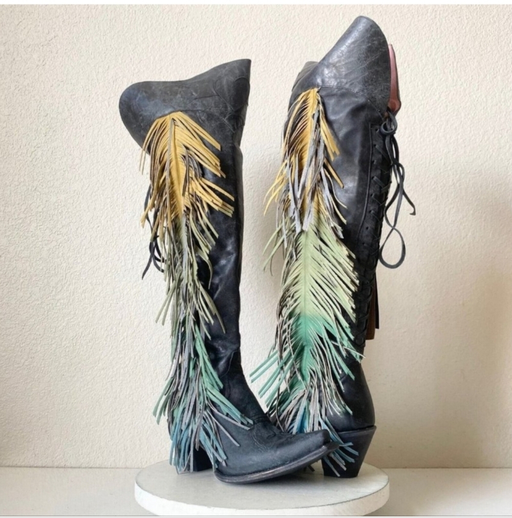 Junk Gypsy Spirit Animal Over The Knee Fringe Boot Handcrafted Leather